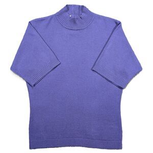 ANNE KLEIN II Womens Medium Short Sleeve Wool Button Mock Neck Sweater VTG